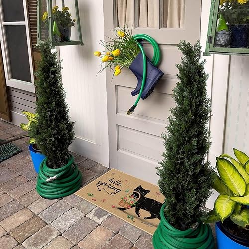 Miniatura 6 de Louise Maelys Tapete de puerta de gato negro de Navidad, antideslizante, con patrón floral para patio, cocina, interior y exterior, entrada, 17 x 29