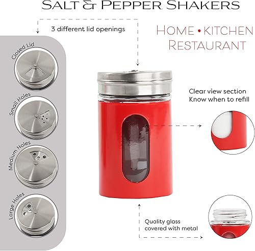 Miniatura 5 de Juego de 5 tarros de pimentero de sal roja retro para especias