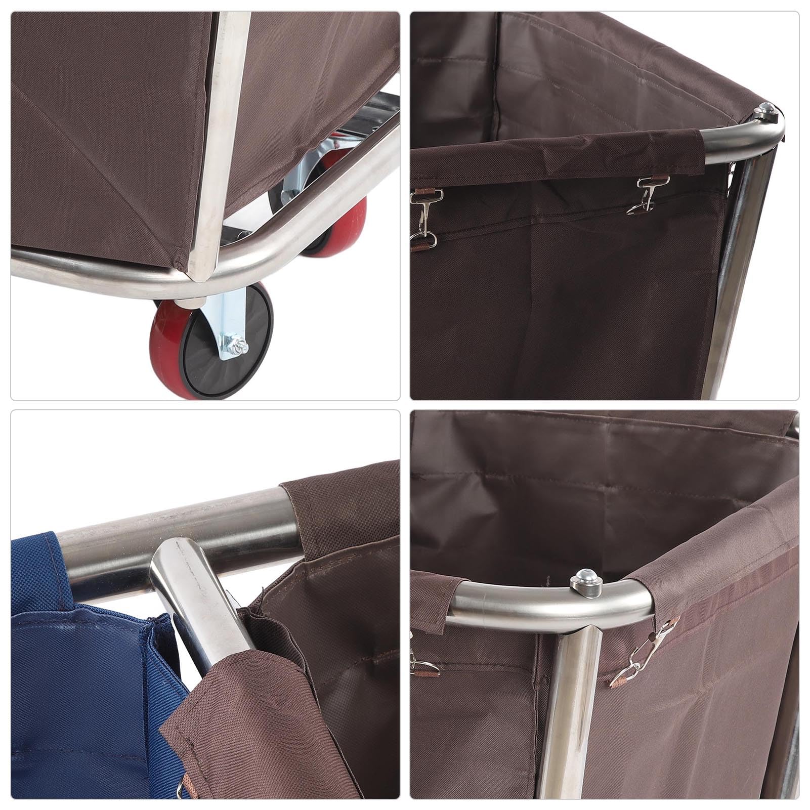 Carrello portabiancheria con 4 ruote, acciaio inossidabile, 2 sacchetti di stoffa, struttura modulare, selezione a secco bagnato, scene applicabili