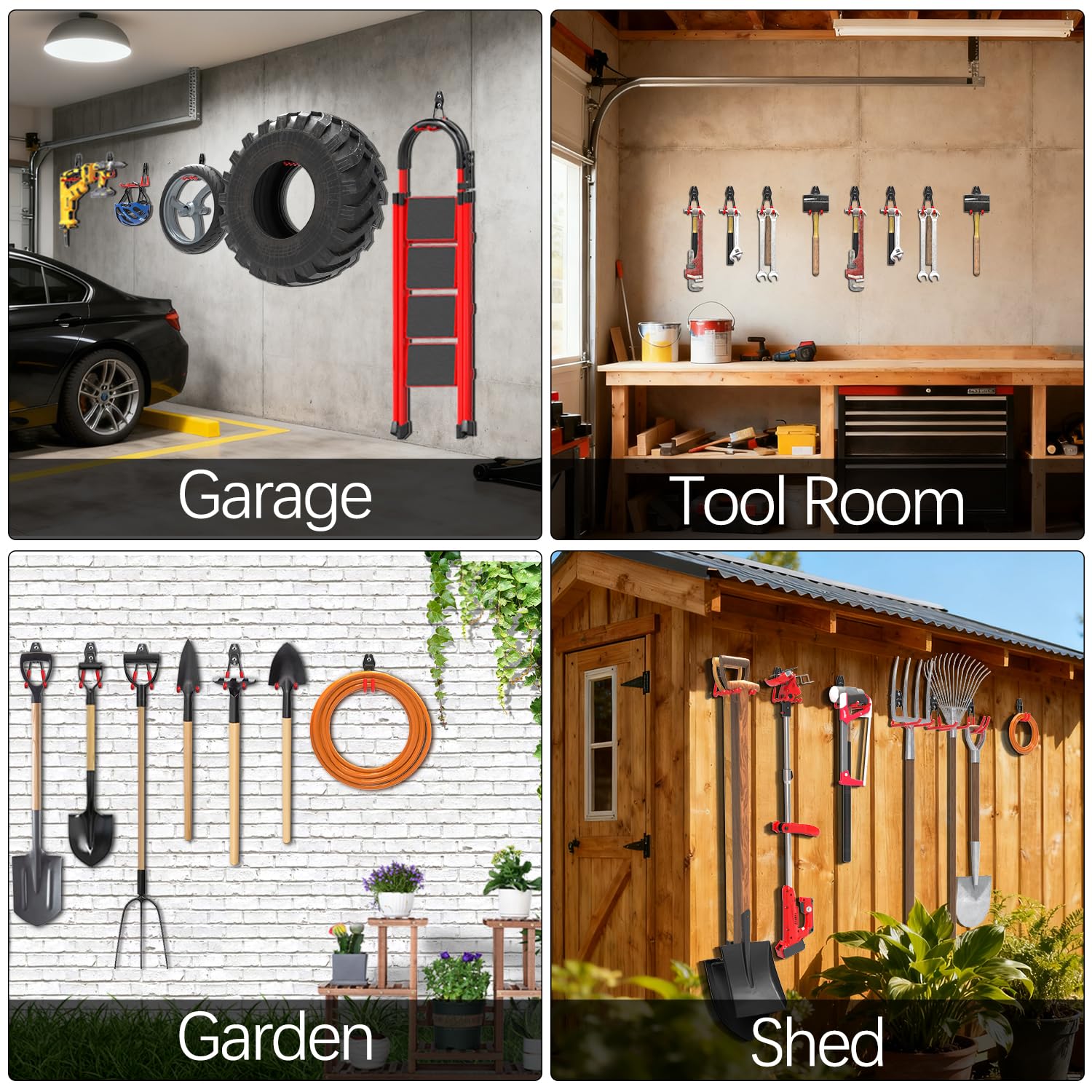QWORK 2 Pièces Crochets Garage Muraux Robustes Antidérapants - Support Outils Et Vélos