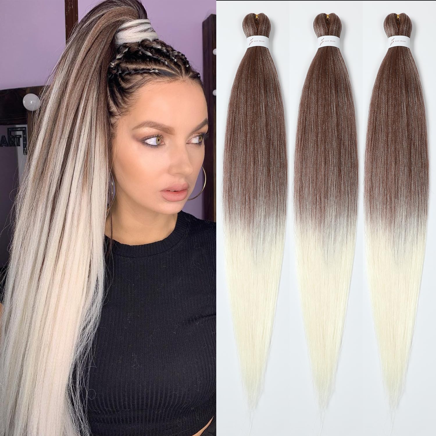 YDDM Capelli Per Treccine Africane Rosa Extension Treccine Texture Yaki Easy Install per Principianti 20 Pollici 3 Pezzi Capelli Leggeri e Naturali per Box Braids, Twist e Crochet — view 13