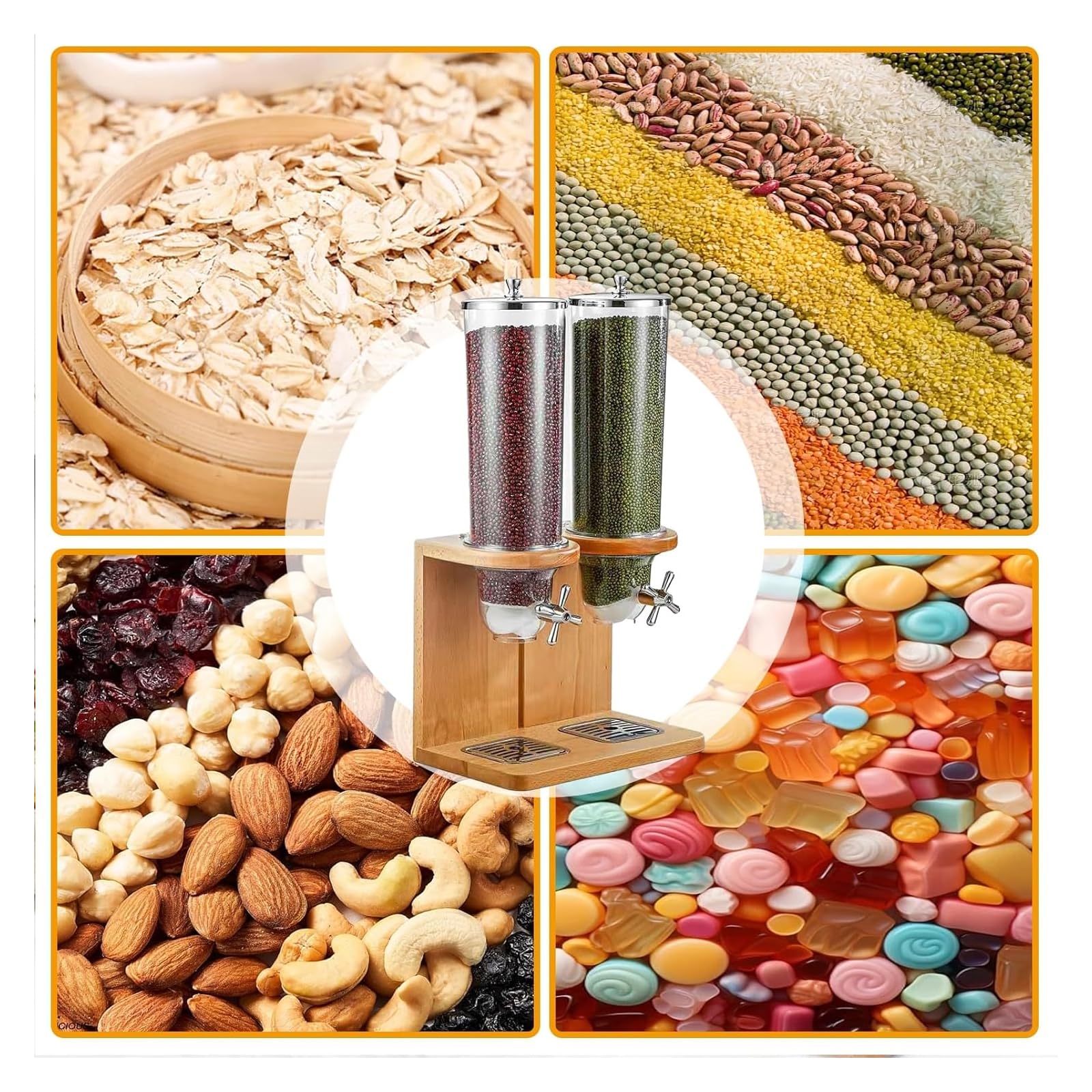 Dispensador De Alimentos Secos De 3,5 L/7 L/10,5 L, Dispensador De Cereales De Tres Cabezales, Dispensador De Almacenamiento De Contenedores De Cereales Para Encimera Con Barril De Pc Y Base De Mader