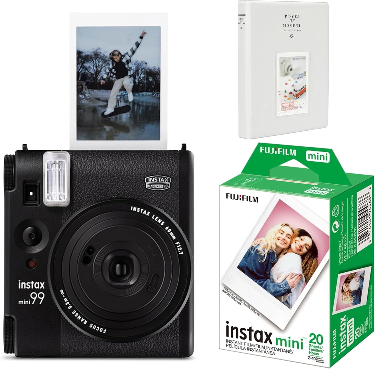 Fujifilm Instax Mini 99 Instant Film Camera, Matte Black, Bundle with Instant Daylight Film Pack, 20 Exposures + Slinger Photo Album for Instax Mini Film