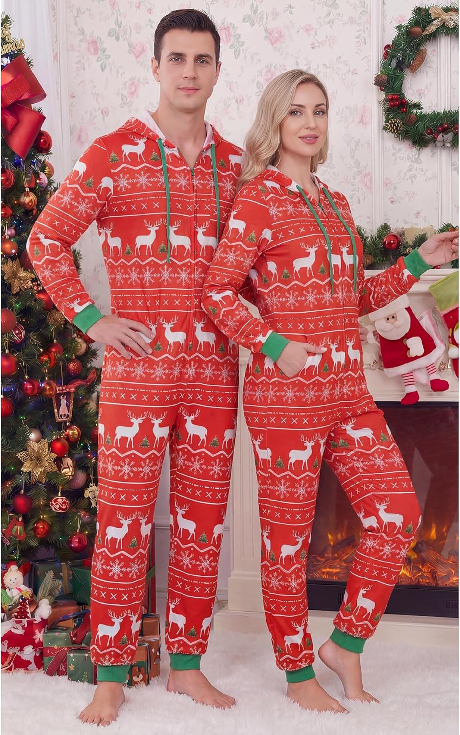 frawirshau Christmas Onesie Pajamas For Family Couples Onesie Pajamas For Women Onesies - Image 4