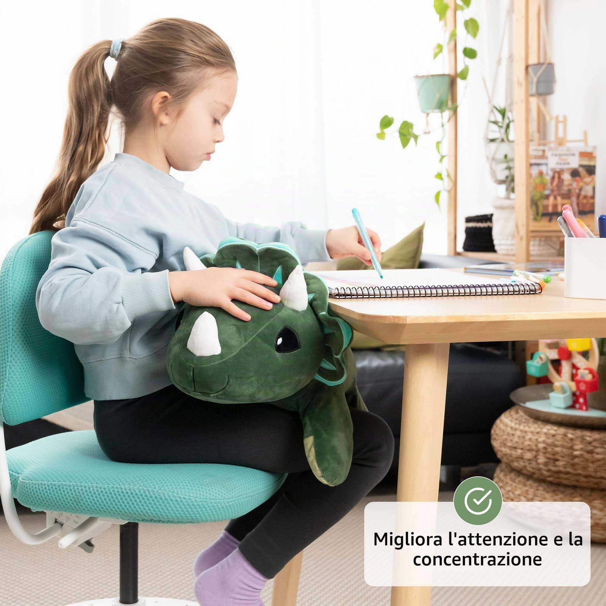 ODOXIA Peluche Ansia Ponderato | Peluche Dinosauro Ponderato 2,3 kg | Antistress per Bambini e Adulti | Calmante Sensoriale | Con Borsa da Trasporto Inclusa | Weighted Plush