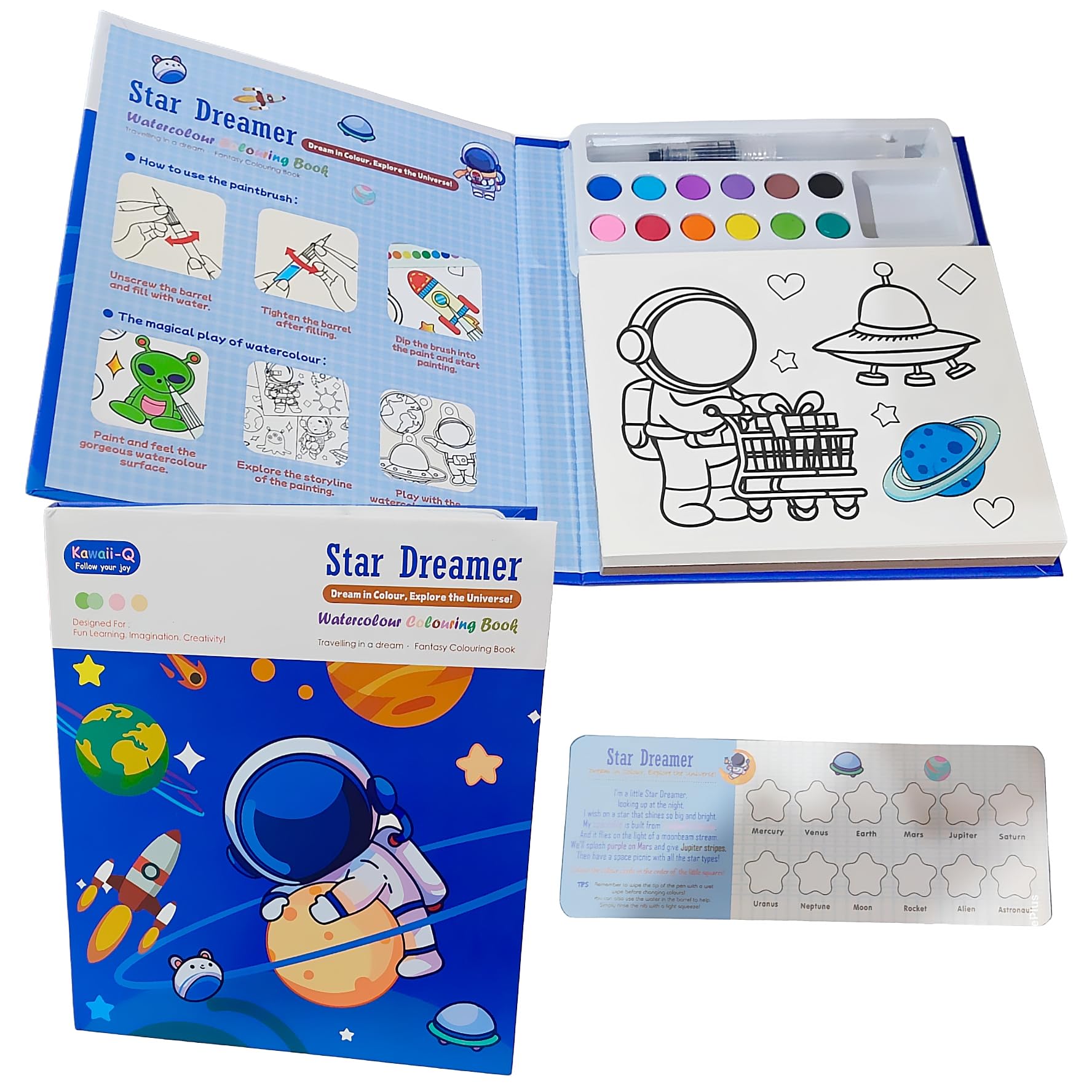FunBlast Star Dreamer Coloring Book for Kids – Watercolor Painting Book Set, DIY Graffiti Colouring Pad with Watercolour Paint Brush, DIY Colouring Kit for Kids-image-37