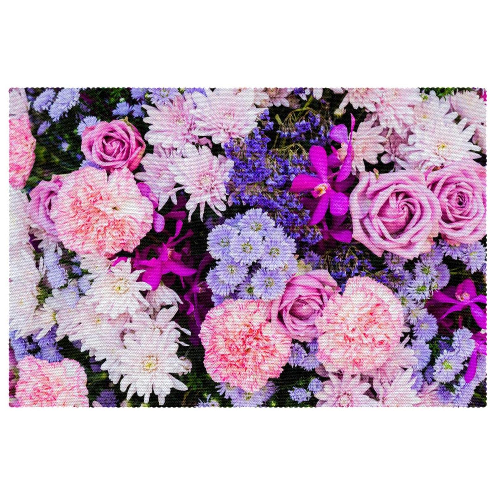 Sets de table à fleurs roses et violettes en tissu Oxford lavable pour cuisine