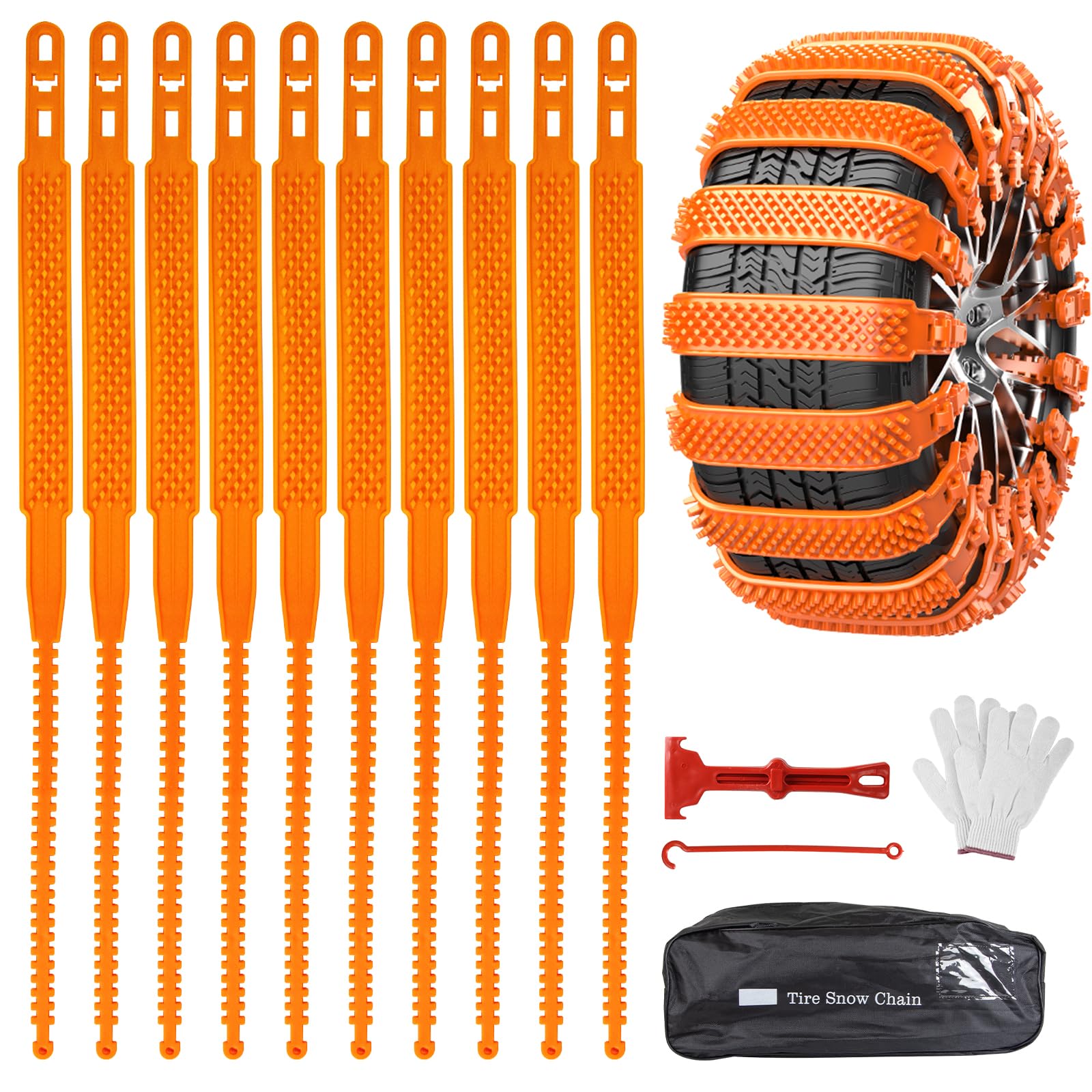 Cadenas de Nieve Automáticas Universal - Tipo de Chenille de Fijación Rápida para Neumáticos 165-255 - 10 Piezas Antideslizante de Emergencia para Vehículo, SUV, Camión