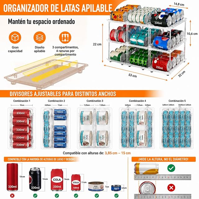 Foto 2 de 8 de GlamChi Organizador transparente de 3 niveles para comida para gatos, para despensa