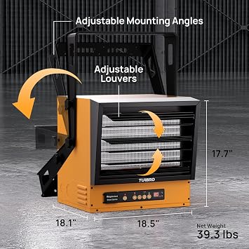 TURBRO 15,000W Electric Garage Heater, 240V Hard Wired, WiFi Enabled, Fan-Forced Shop Heater with Remote, Overheat Protection, Thermostat, 12-Hr Timer, Ceiling/Wall Mounted, ETL Listed, GH15K Smart