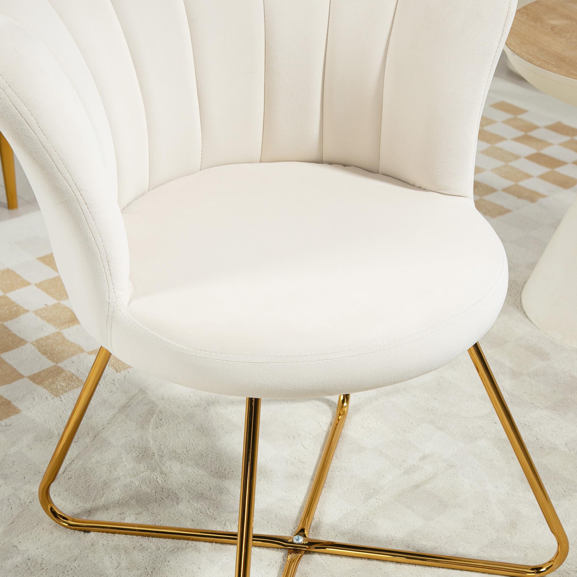 HOMCOM Chaise de Coquillage, Coiffeuse, Chaise en Velours, Chaise de Salon avec Pieds en Acier, pour Salon, Chambre à Coucher, 69 x 64 x 80 cm, crème