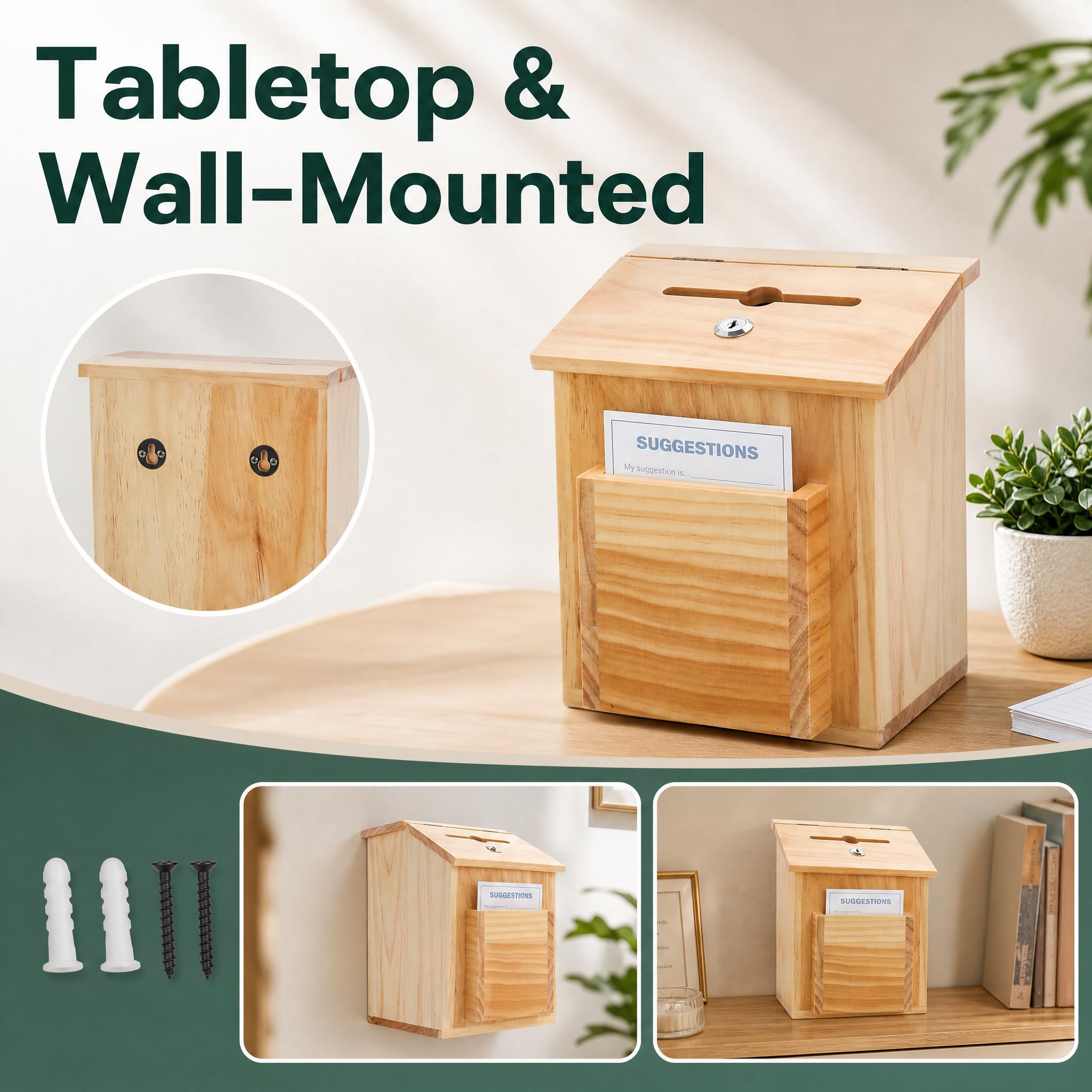 Wooden Suggestion Box with Lock - ZENFUN -6