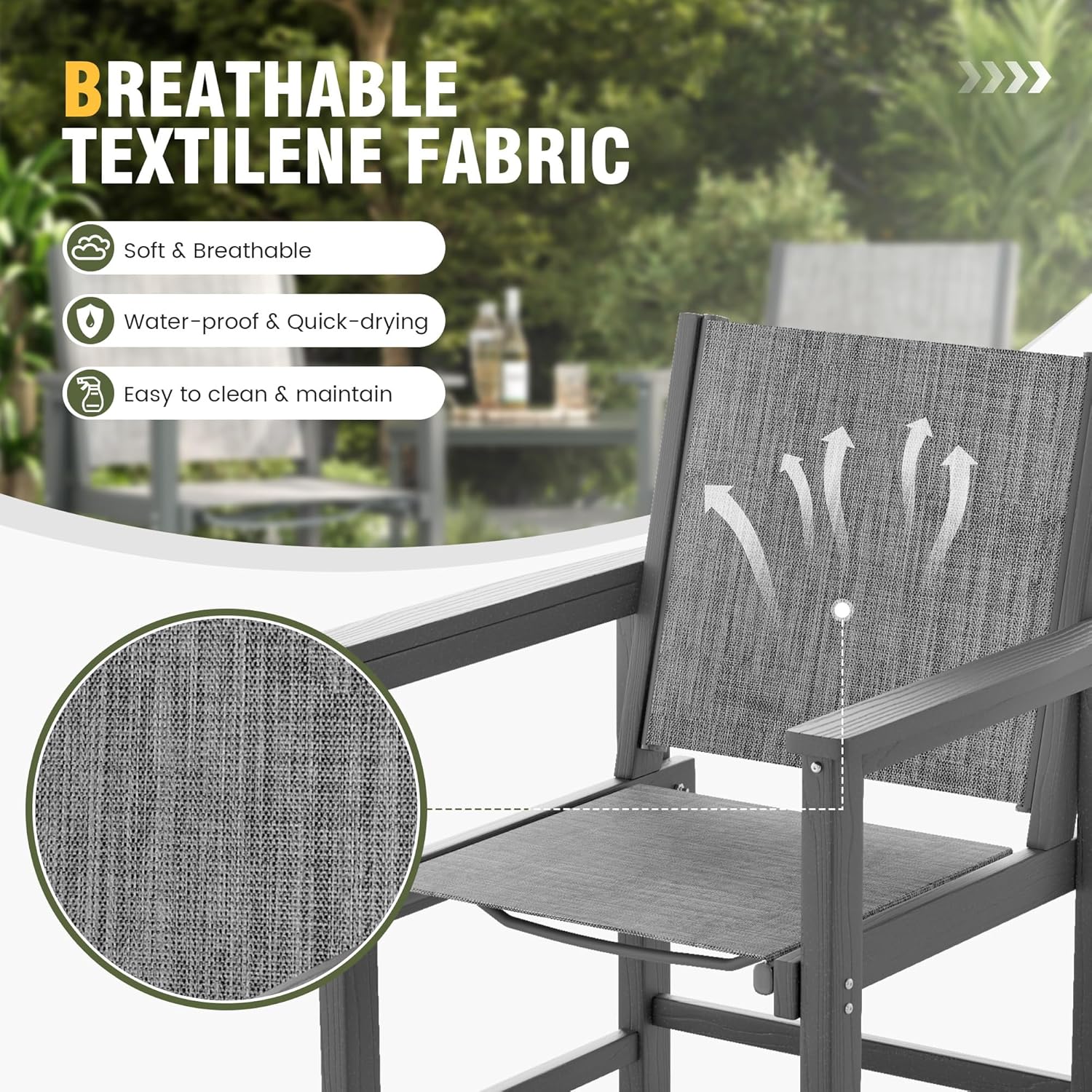 UDPATIO HDPE Dining Table Set for 6 - Heavy Duty Outdoor Table and Chairs, All-Weather Resistant Furniture Set with Umbrella Hole for Patio, Poolside, Deck, Garden, Backyard, Kitchen,Light-Grey,7PCS