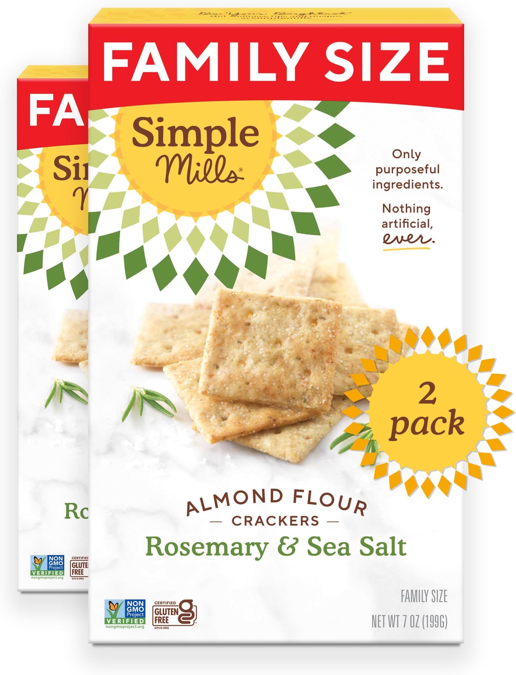 Simple Mills Almond Flour Crackers, Family Size, Rosemary & Sea Salt - Gluten Free, Vegan, Healthy Snacks, 7 Ounce (Pack of 2)
