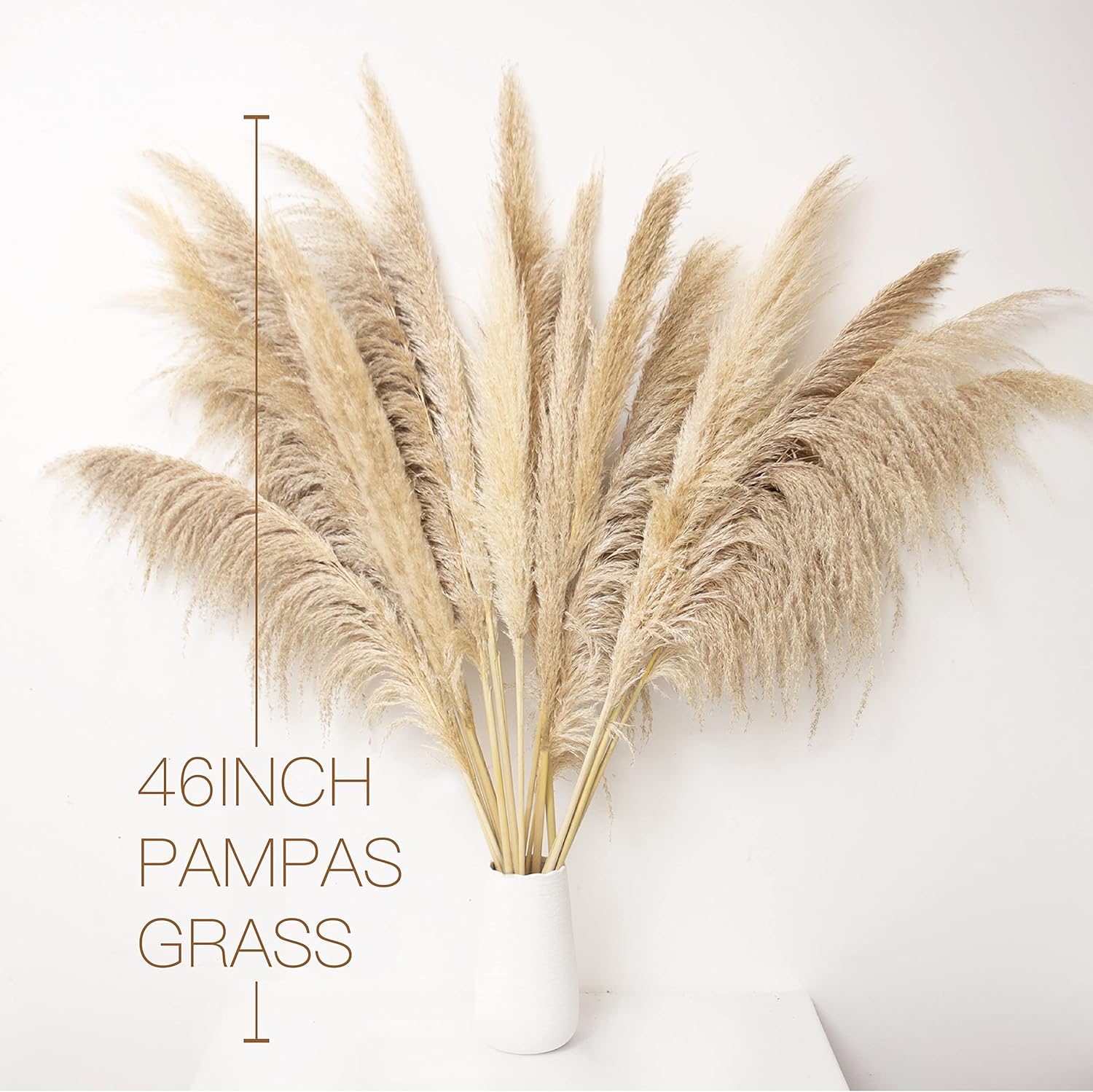 Pampas Grass Decor Tall 46 Inches,16 Stems Tall Pampas Grass for Floor Vase,Large Natural Dried Pompass Grass Branches Tall Fluffy,Boho Decor Pompous Grass No Shedding No Stench,for Home & Wedding