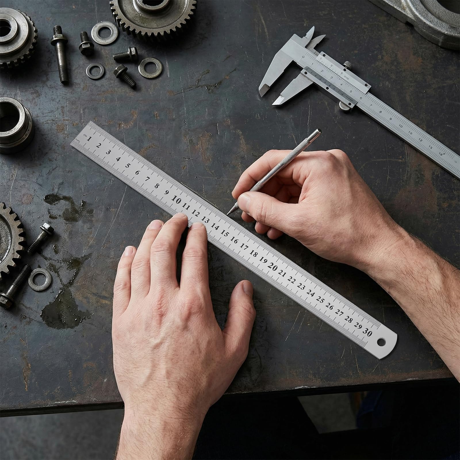 50 Stück 30 cm Edelstahl-Metall-Lineal mit Zoll und cm, gerade Kante, Präzisionsmess-Stahllineal für Ingenieurwesen, Maschinisten