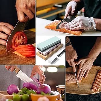 Aoresac - Juego de afilador de cuchillos (400/1000, 3000/8000, piedras de afilar de doble cara, con base antideslizante de bambú, piedra de afilar fija : Amazon.es: Hogar y cocina