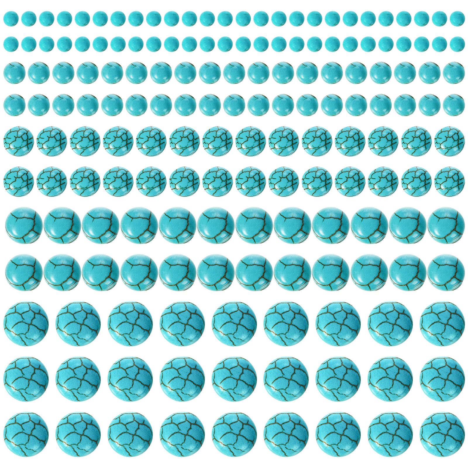 Mezchi Set of 250 pcs Blue Turquoise Beads, 5 Size Round Cabochons Stones, Flat Back Beads for Jewelry Making, DIY, 4/6/8/10/12mm