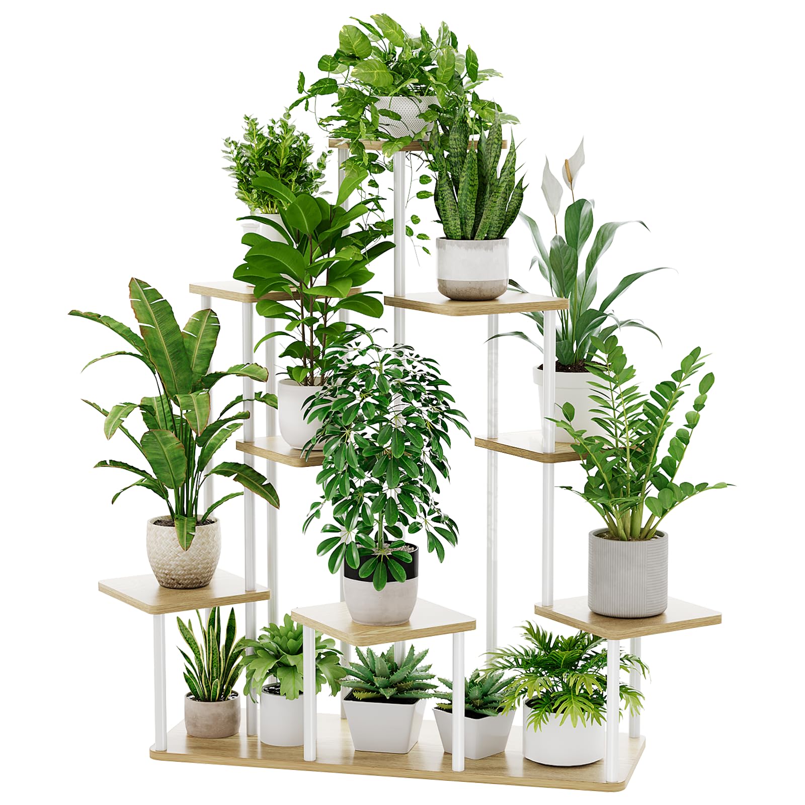 Bamworld Pflanzenständer Blumenständer 9 Etagen Metall Schwarz Pflanzenregal Outdoor Blumenregal Indoor Großer Blumenständer für Terrasse, Garten, Balkon, Wohnzimmer, Schlafzimmer (weis)