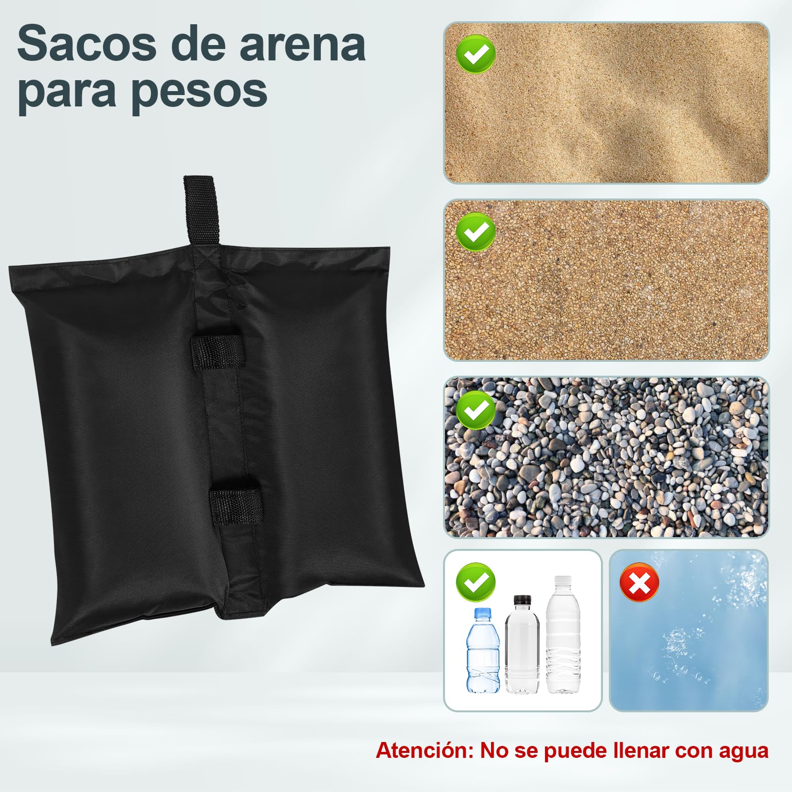 WOLTU 4PCS Bolsas de Arena Vacía para Carpas, Sacos Pesados de Arena para Gazebo, Bolsas Pesadas para Piernas de Carpa, Sombrilla y Pergola Pop Up, 7 kg/Unidad, Negro