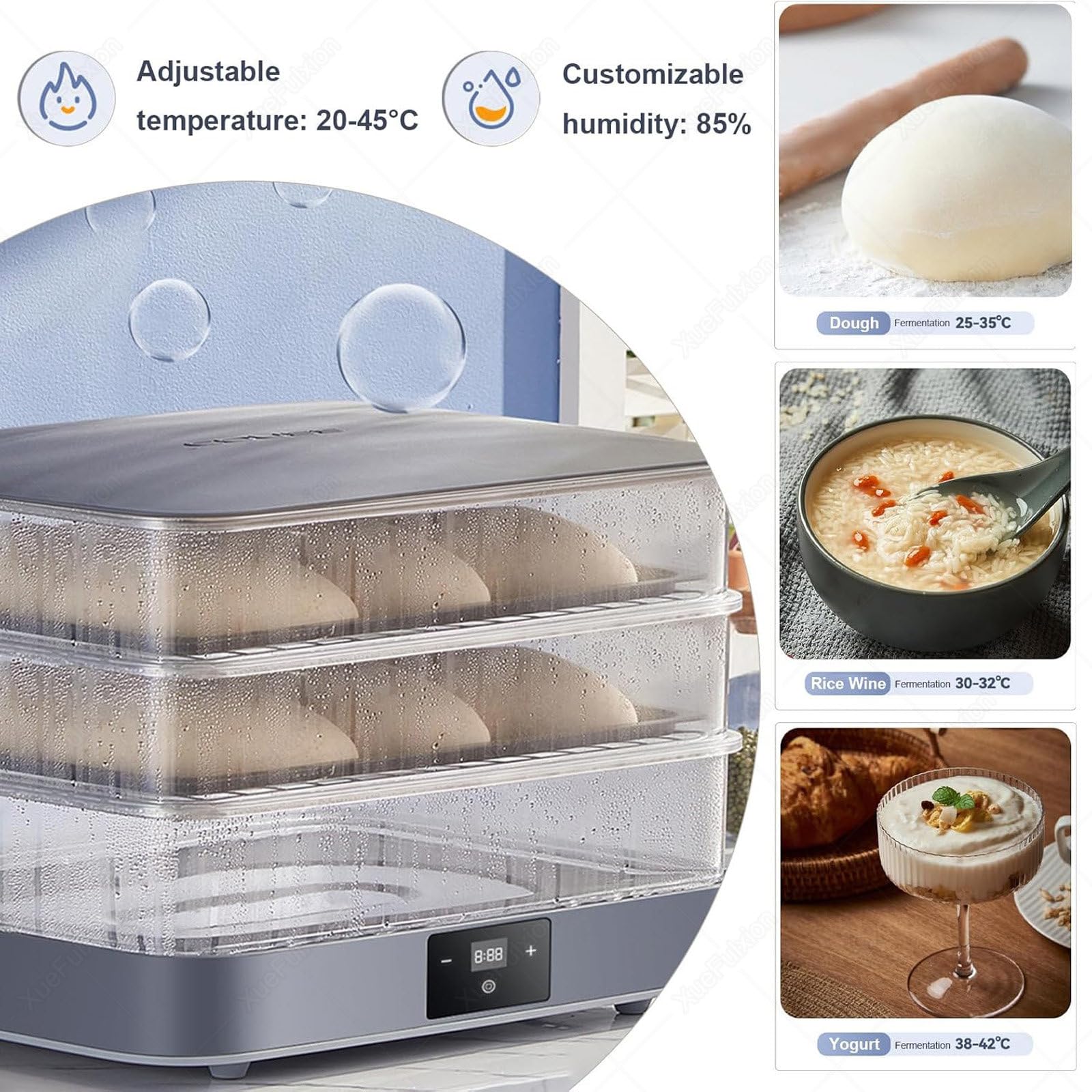 Gärbox & Teigbox mit Deckel – Elektronisch gesteuertes Fermentationsgerät 40L – Automatische Luftfeuchtigkeit,gleiche Fermentation, perfekt für den Heimgebrauch