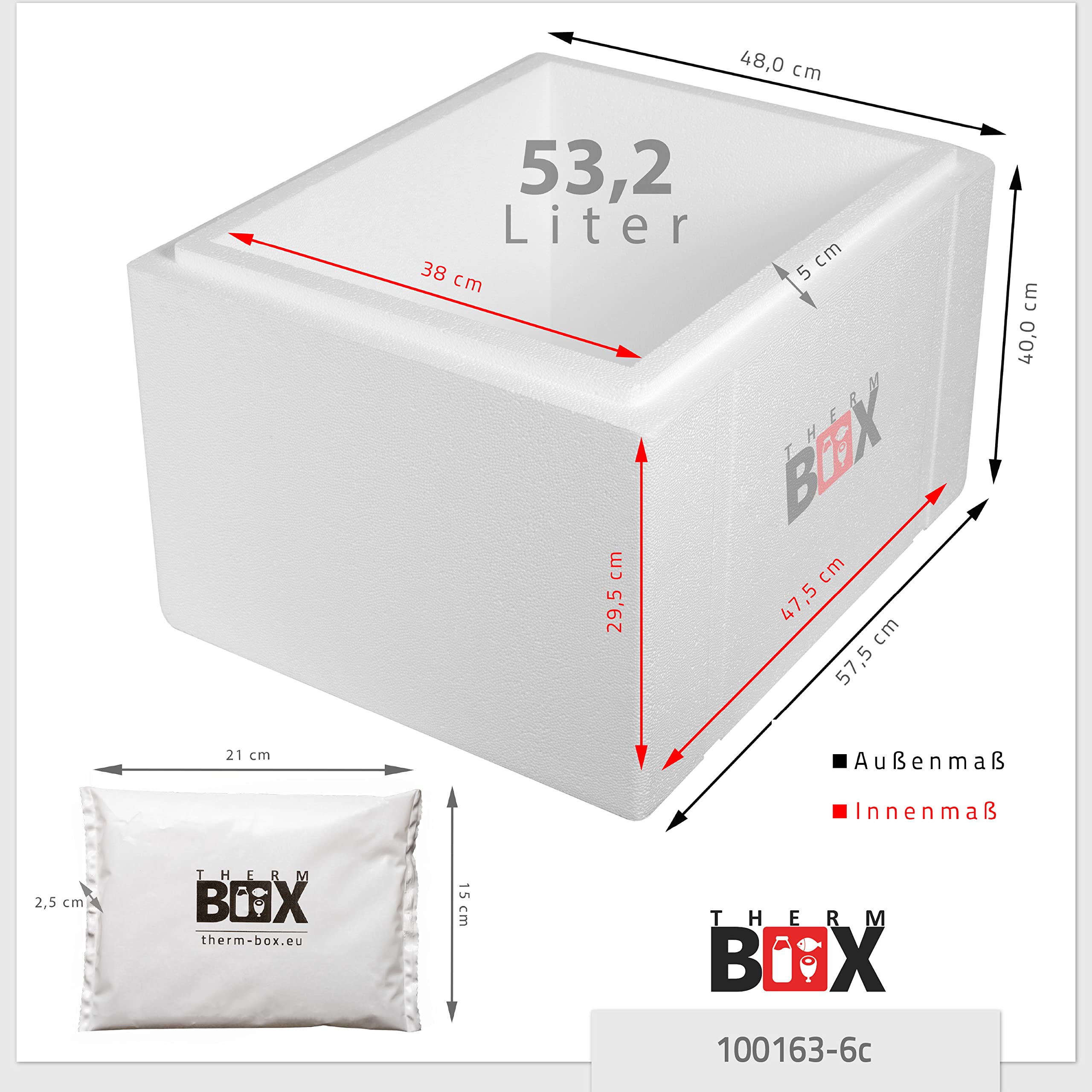 THERM BOX Caja de poliestireno grande con acumulador de frío para nevera o transportín térmico reutilizable