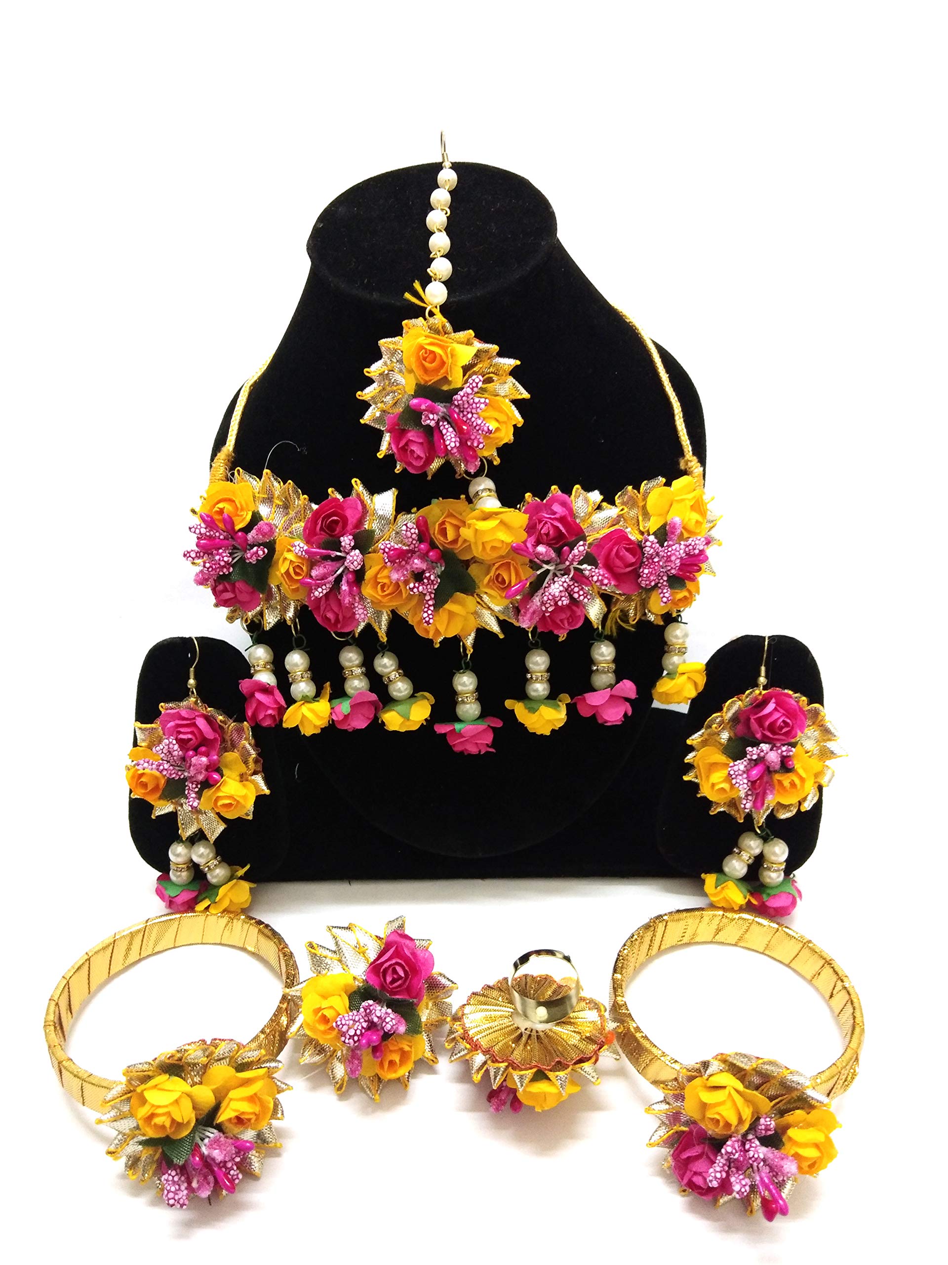 12Seasons naazz Flower Jewellery Set For Haldi Baby Shower Mehndi Godbharai Multicolour Gota Patti Set For Women And Girls (B07RKMPMMS) Amazon Price History, Amazon Price Tracker