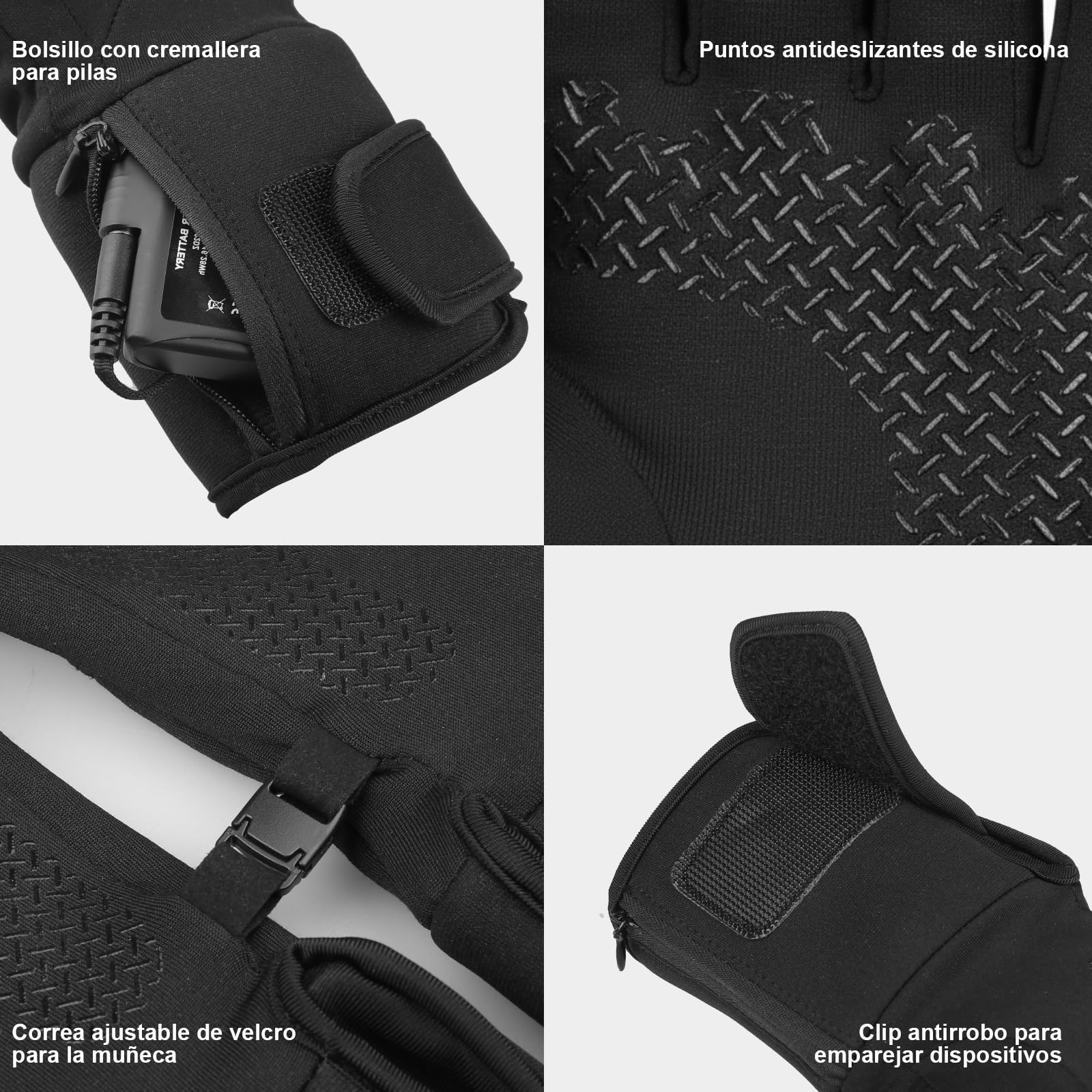 Forros Guantes Calefactables Finos para Hombre y Mujer Recargables, Batería 7.4V de Calentamiento Rápido, 3 Modos de Calor (40-65℃) y Táctil para Trabajo al Aire Libre, Deportes de Invierno
