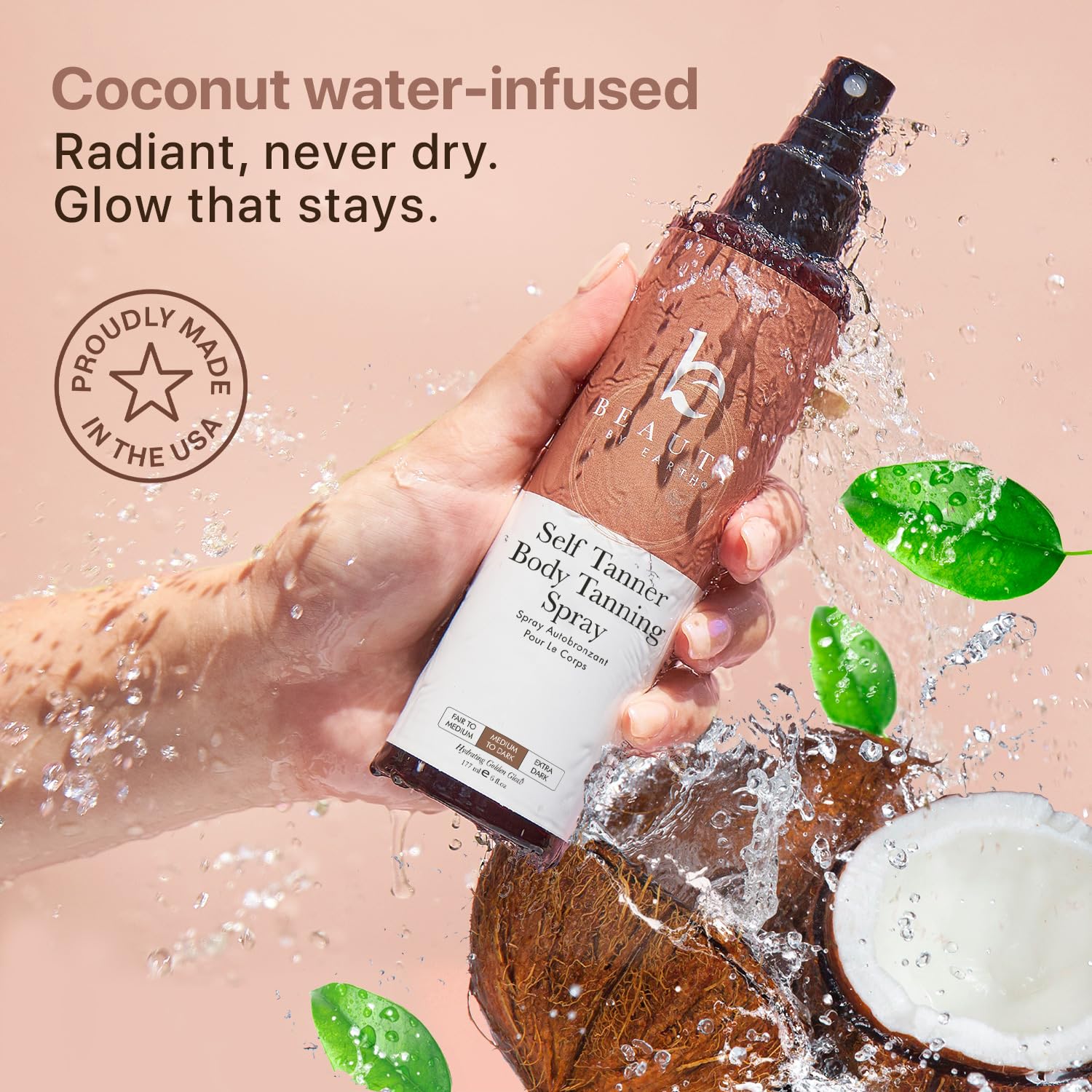 Self Tanner Spray - USA Made with Natural & Organic Ingredients, Fast Drying Spray Tan for Pale Skin, Non Toxic Gradual Tanning Spray, Sunless Tanning Water for Women & Men, Medium to Dark - Image 4