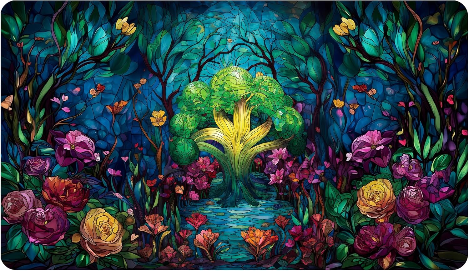 Katomula MTG Playmat, TCG Card Game Playmat, Stitched Edge, Non-Slip Rubber Bottom - 24 x 14 inch - Forest