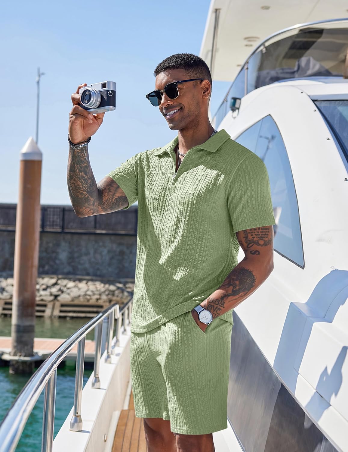 COOFANDY Men's 2 Pieces Outfits Casual Quarter Zip Polo Shirt and Shorts Set Athletic Jogging Summer Tracksuit - Image 3