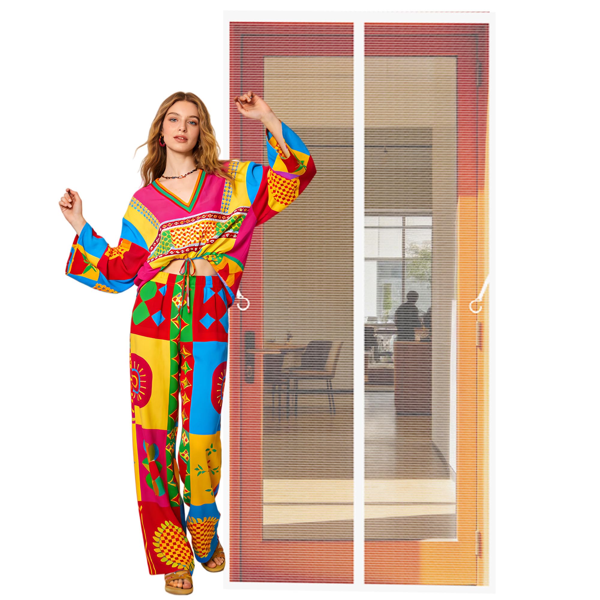 Magnetic Screen Fly Doors 94 x 236 cm Auto Close Insect Curtain Heavy Duty Fly Door Keeps Bugs Out Suitable for Balcony, Terrace, Cellar, Bedroom and Sliding Room, White