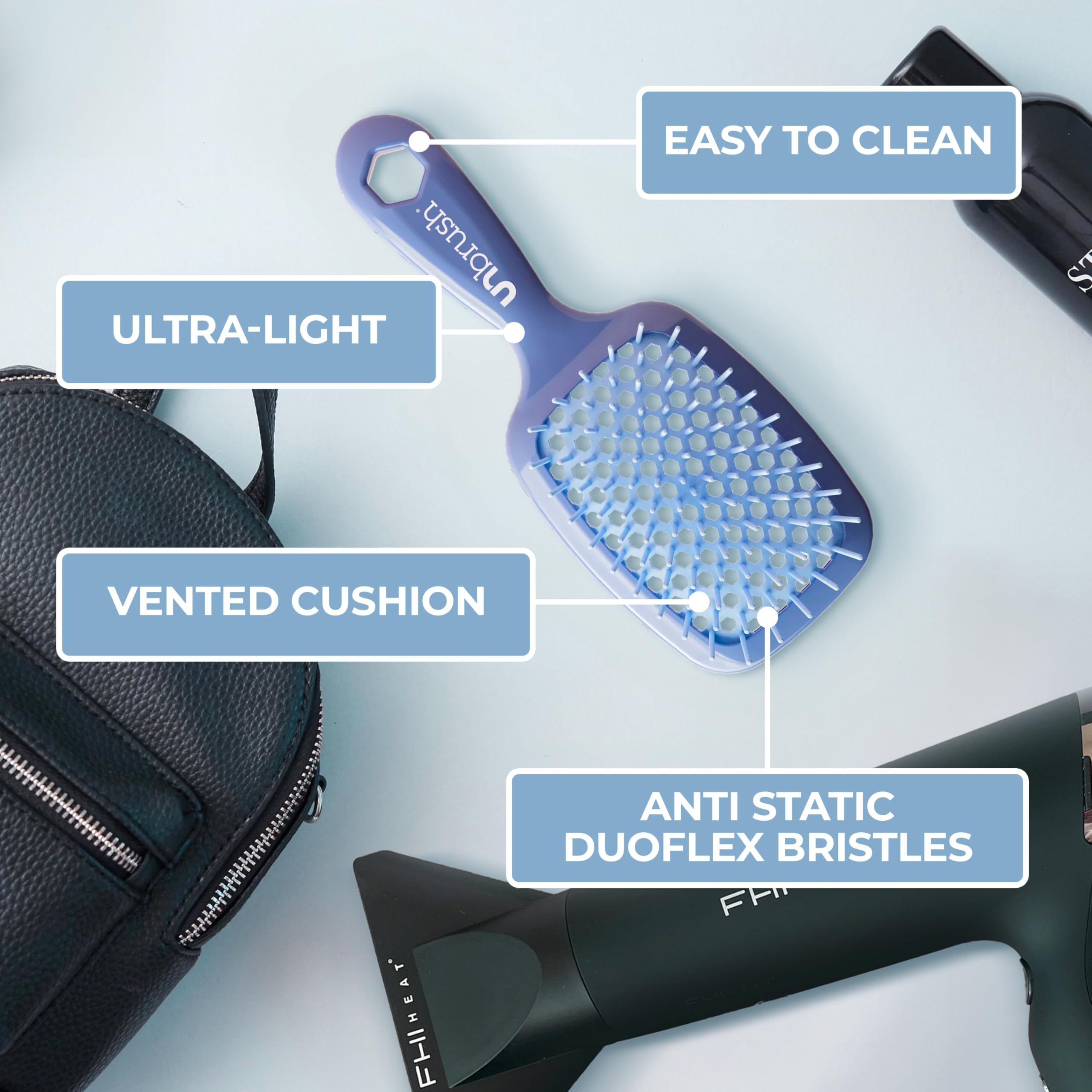 FHI HEAT UNbrush Islak ve Kuru Bacalı Dolaşık Açıcı Saç Fırçası, İris Koyu Mavi