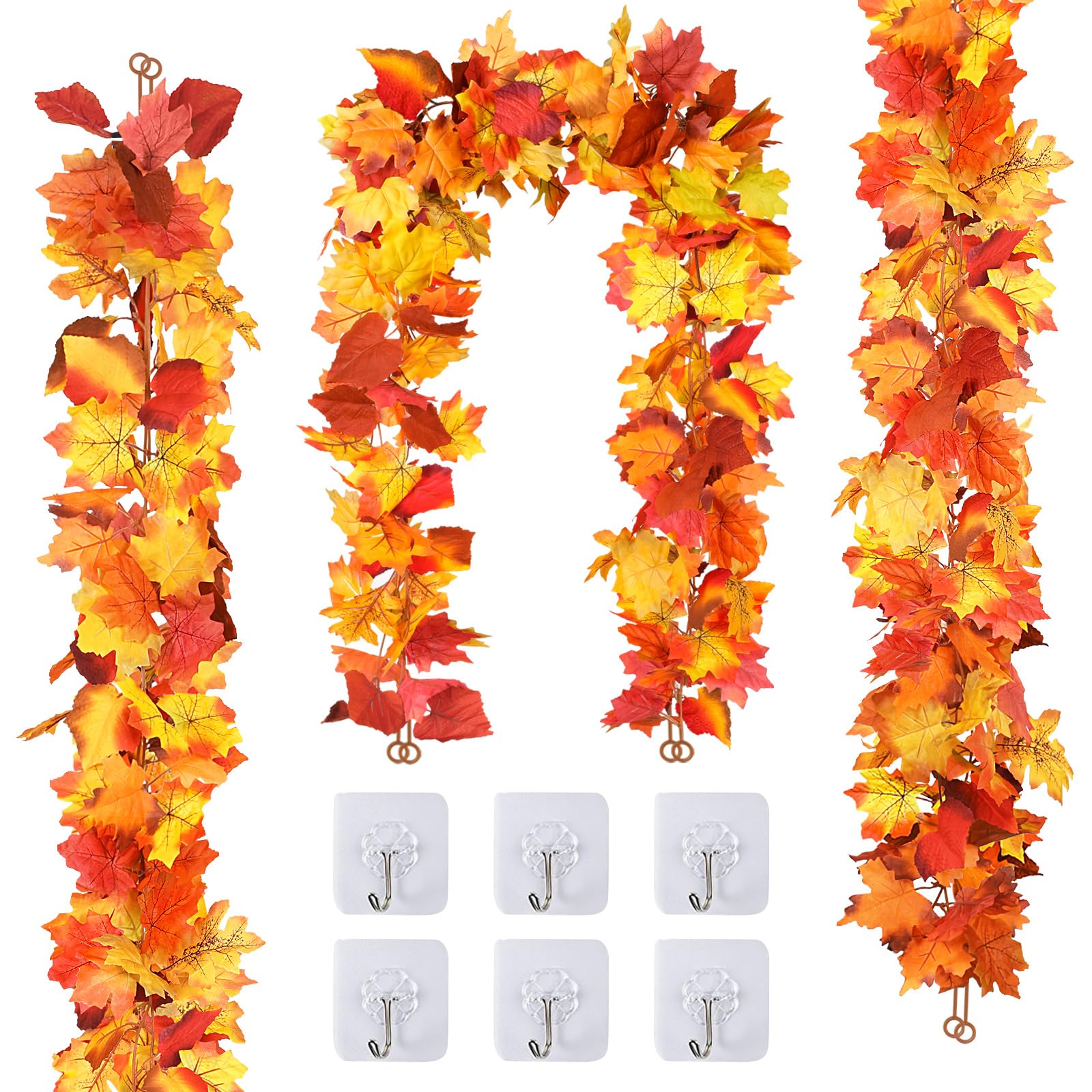 3 Pack Fall Decor for Home Fall Leaves Garland Thanksgiving Decorations Indoor Outdoor 5.8Ft/Piece Artificial Maple Leaf Garland for Autumn Harvest Halloween Party Thanksgiving Table Decor (Yellow)