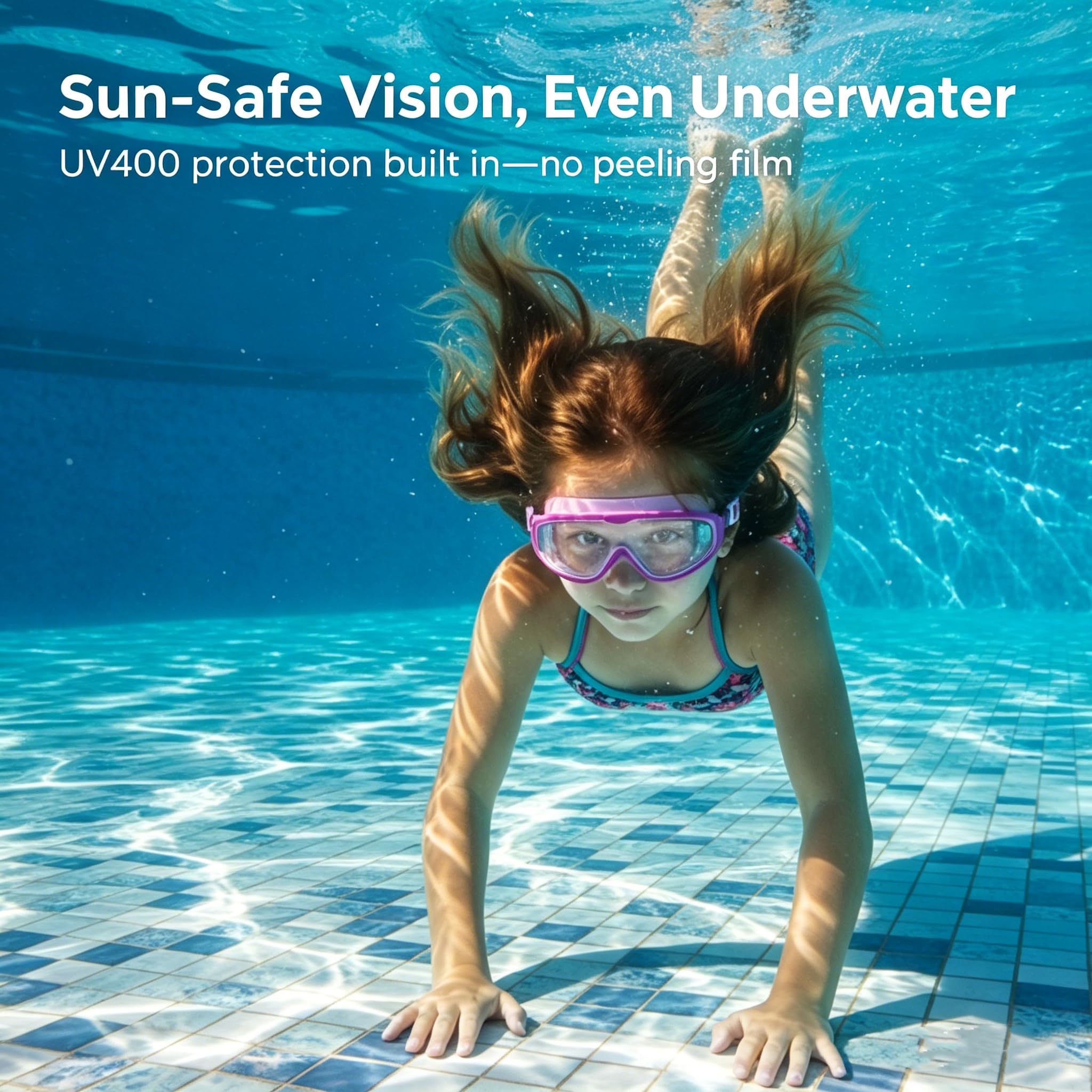 Lunettes de Natation Enfants Grand Cadre Anti-Buée Protection UV Réglage Rapide Silicone Unisexes 3-14 Ans