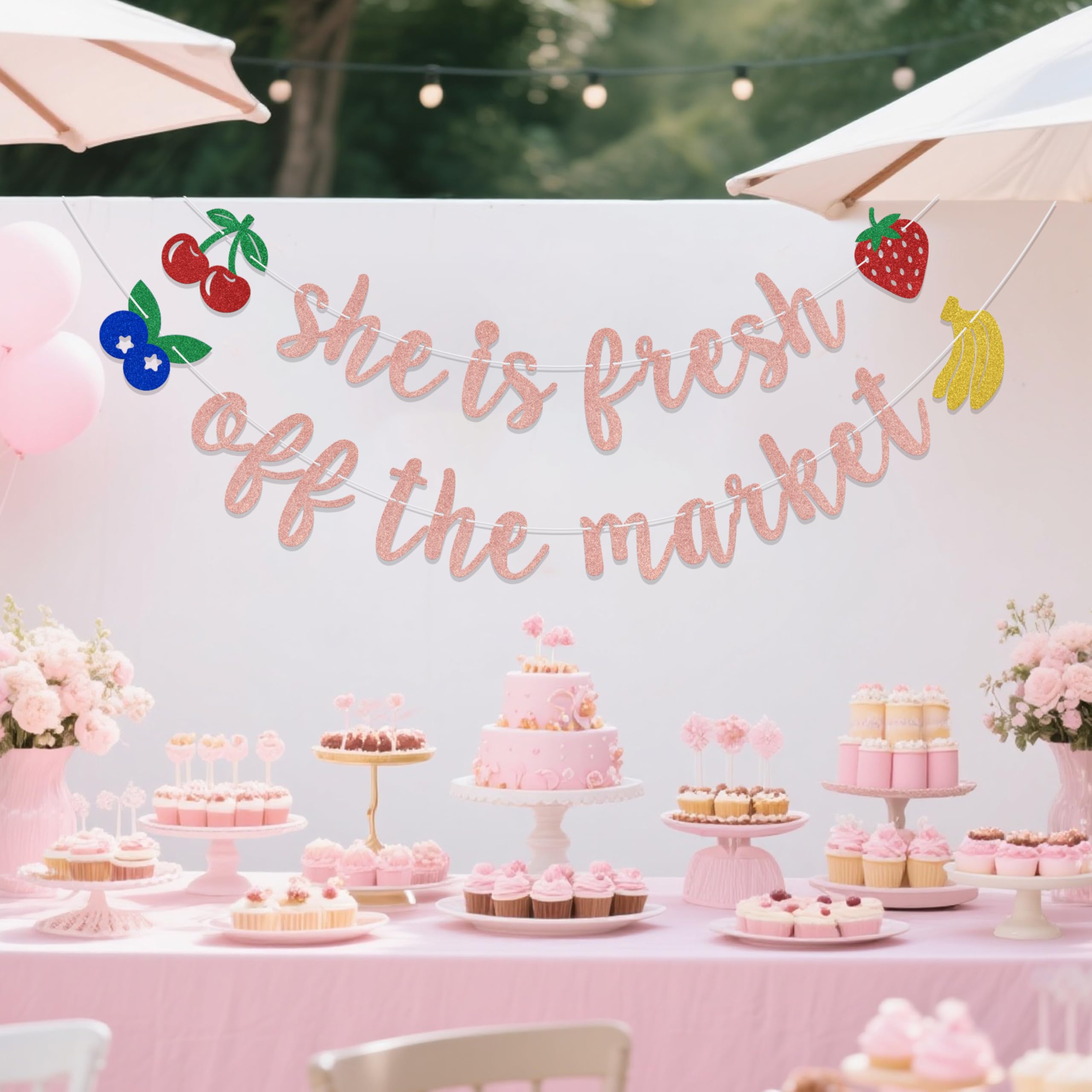 Aumccxz She is Fresh Off the Market Banner Fresh Off the Market Bridal Shower Decorations Fruit Engagement Wedding Bachelorette Party Decorations Rose Gold - Image 4