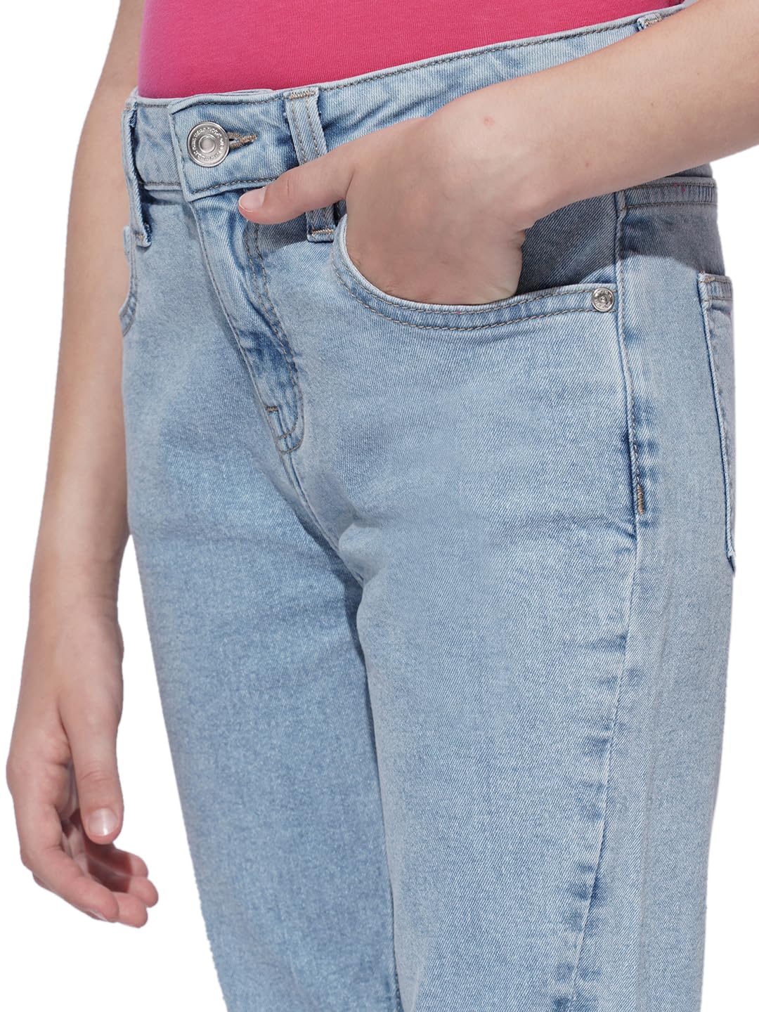 VERO MODA Girl Denim Cotton Blend Bootcut High Rise Light Blue Slit Jeans 2