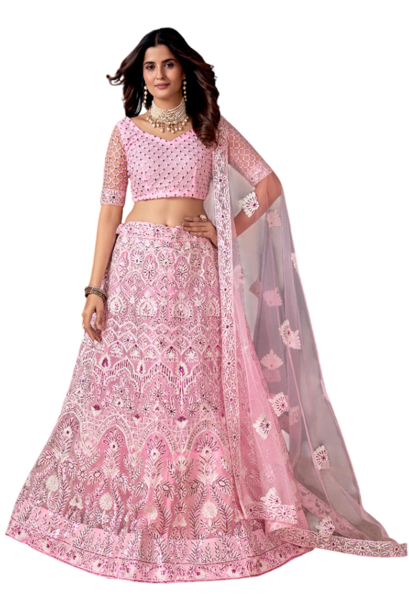 Womens Net Lehenga Choli With Embroidered Work with cancan-image-21