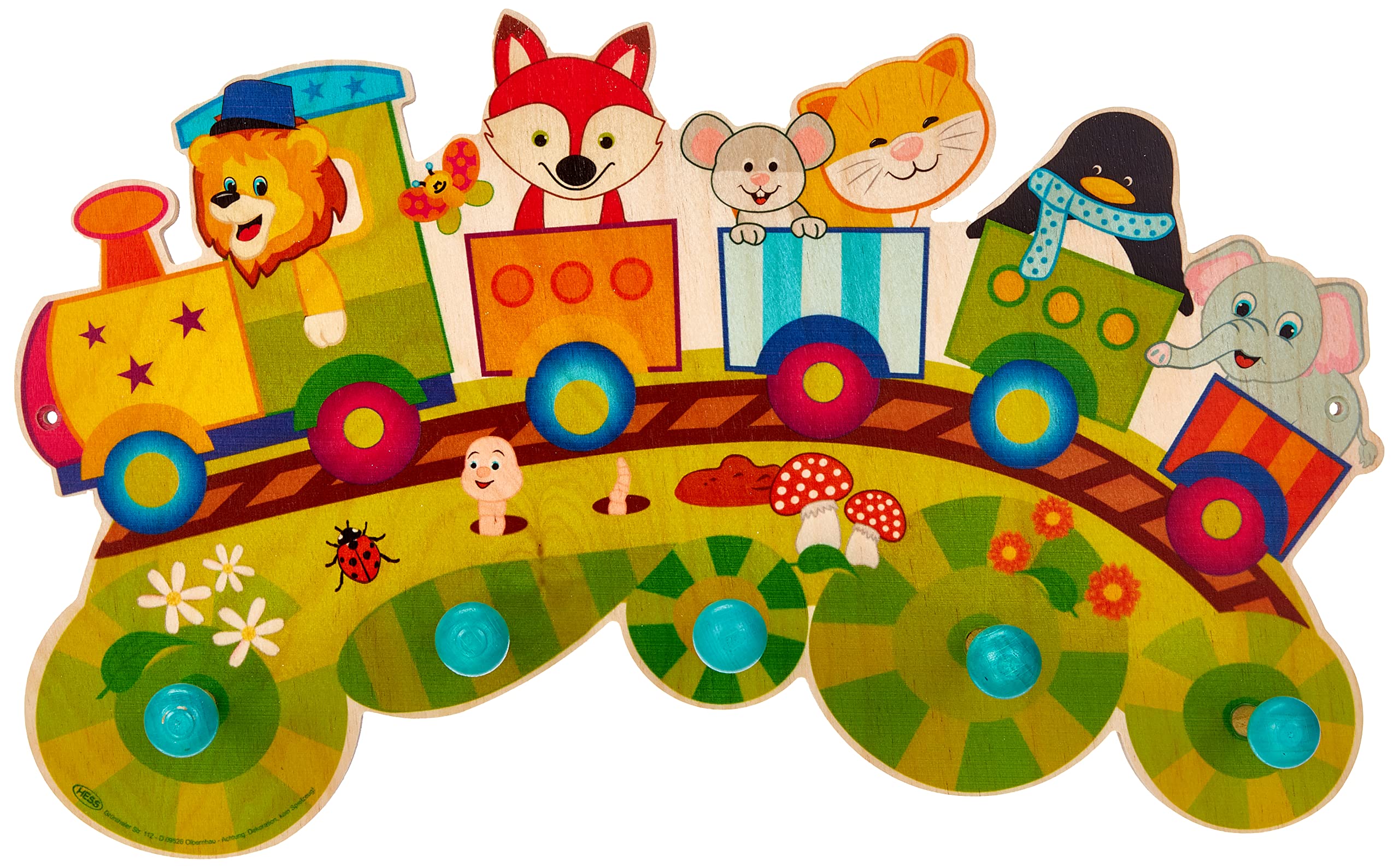 Hess Holzspielzeug Appendiabiti in Legno Serie ferroviaria 5 Ganci per Bambini