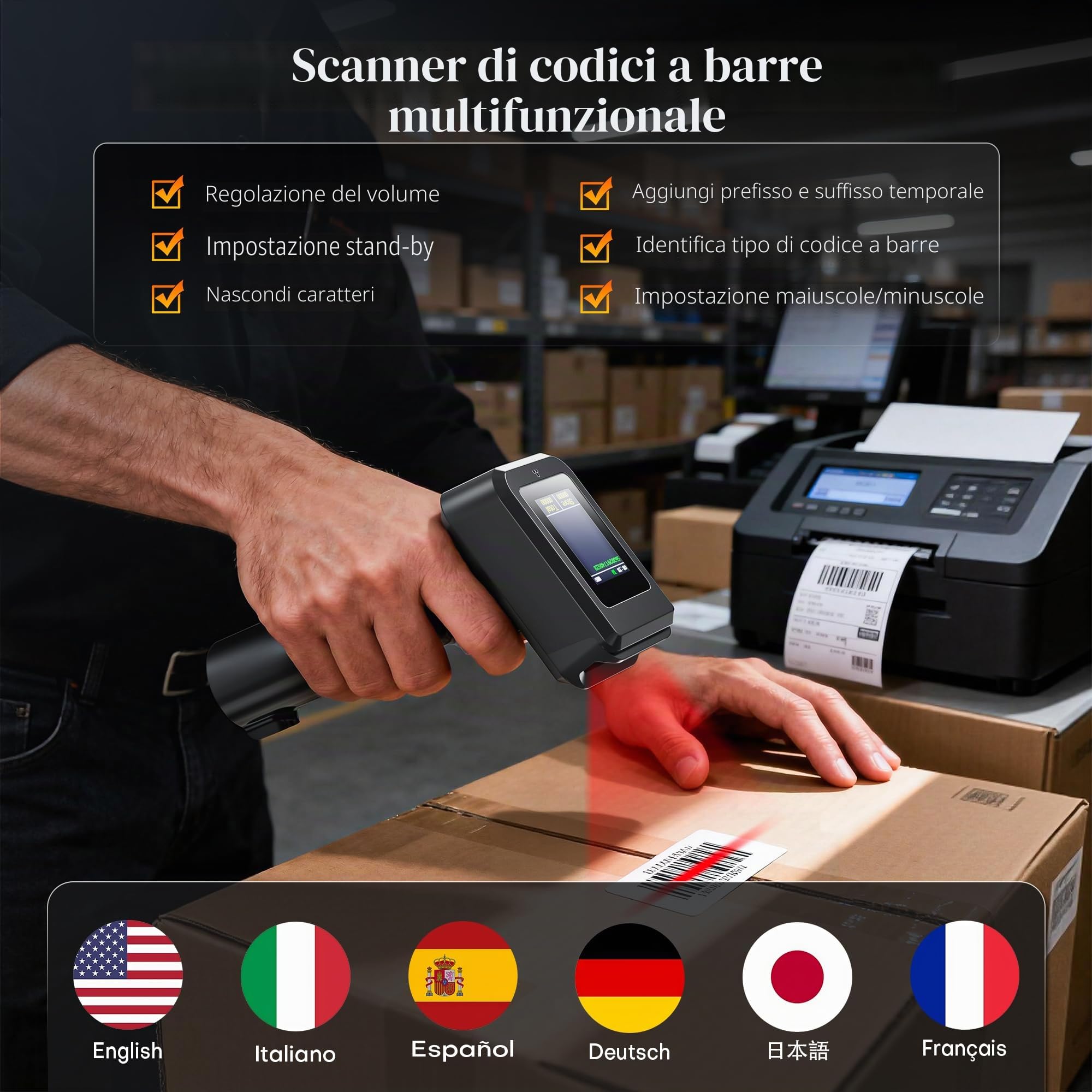 Tera 1D 2D QR Barcode Scanner con Stazione di Ricarica e Display Bluetooth e wireless 2.4Ghz Prefisso e suffisso dell'ora schermo, HW0006