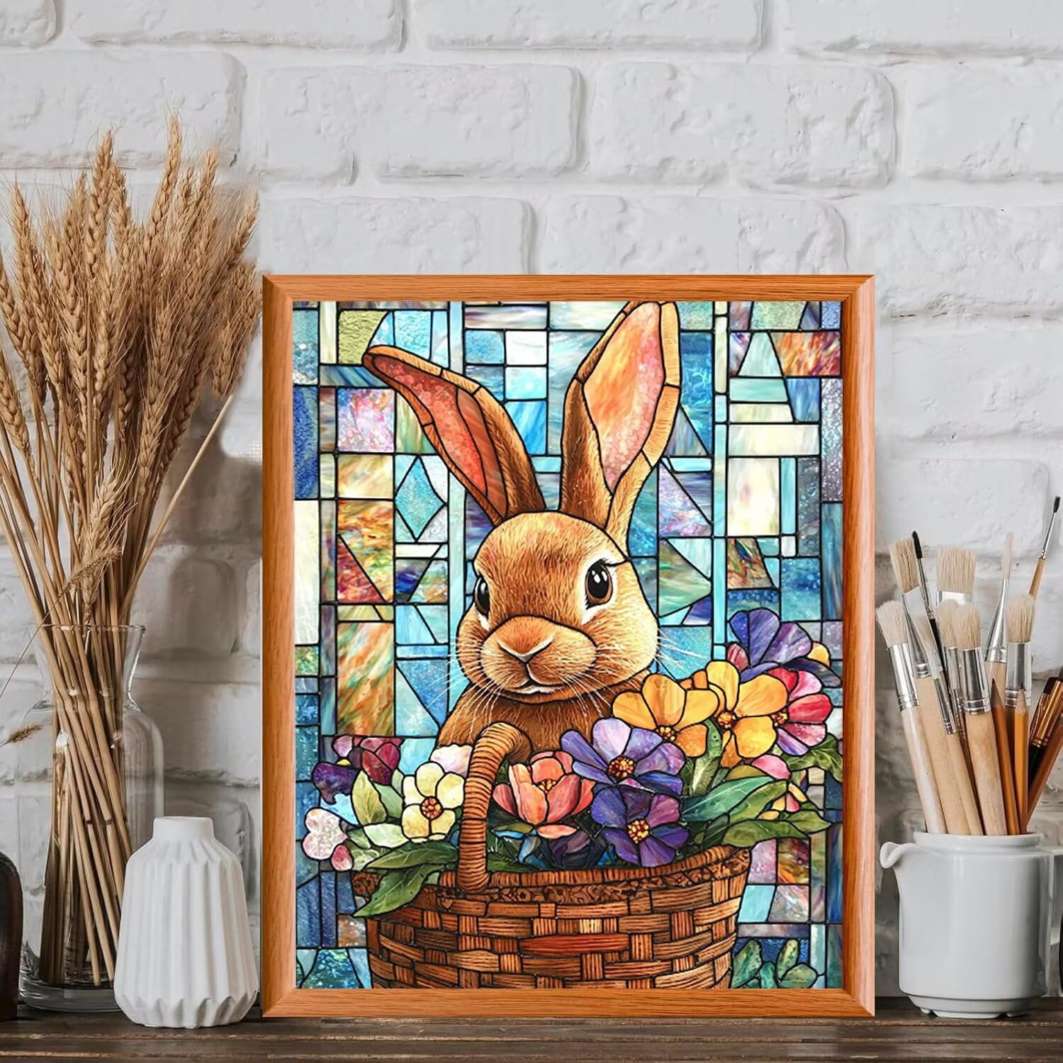Malen nach Zahlen Erwachsene Blumenkorb mit Kaninchen, 70x90cm x-446 | Malen nach Zahlen Erwachsene Leinwand Kit, DIY Handgemalt Ölgemälde Set mit 3-Pinseln und Acrylfarbe für Wanddeko,Ohne Rahmen