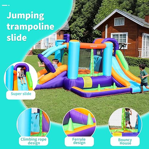 Miniatura 4 de AirMyFun Casa inflable con soplador, casa inflable para niños al aire libre, castillo inflable con tobogán para patio trasero familiar