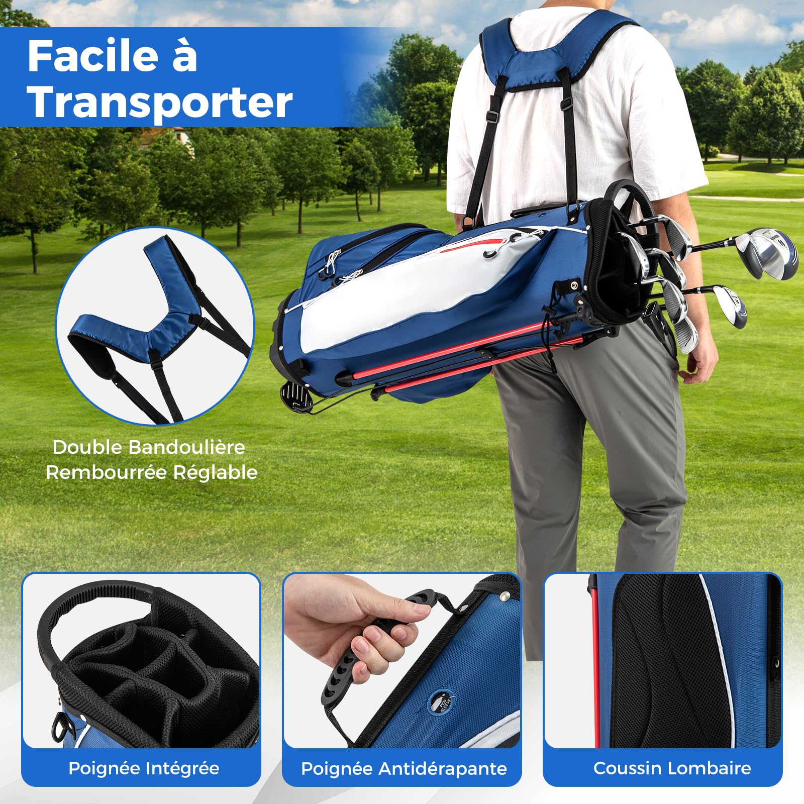 COSTWAY Ensemble de Golf 9 Clubs de Golf Ensemble Complet pour Débutant avec Sac Trépied pour Homme