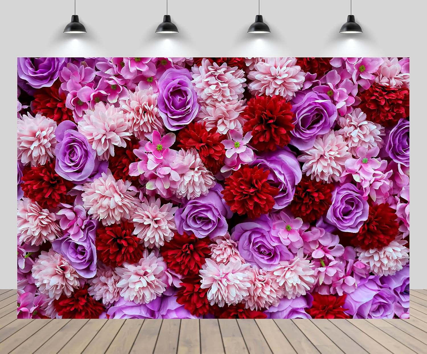 CHNYWORK 118x78 Inches Flowers Wall Tapestry Wall Hanging Spring Blooming Red Pink Flowers Purple Roses Mother Day Tea Party Floral Background Girls Birthday Wedding Wall Decor Bedroom Decor