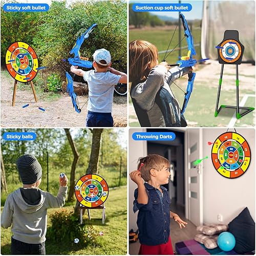 Miniatura 3 de VATOS Juego de 2 piezas de arco y flecha para niños, juego de tiro con arco LED para niños de 5 a 7 años, objetivo de pie y adhesivo con 2 pistolas