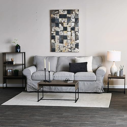 Miniatura 4 de Household Essentials Mesa auxiliar cuadrada envolvente madera de fresno rústica grano y metal negro Ashwood,Acabado en roble costero,Gris,Nogal