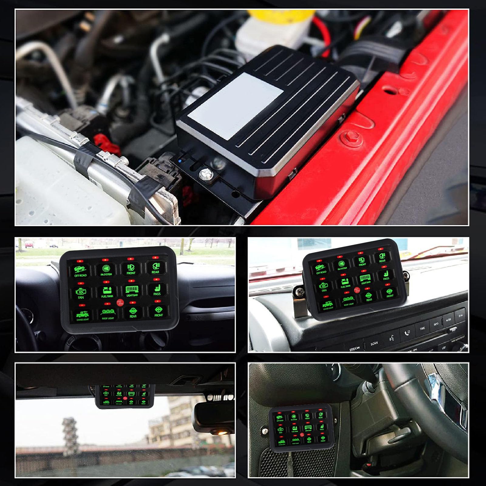 Hyuduo 12-przyciskowy Panel Przełączników, Panel Przełączający RGB, Automatyczne Przyciemnianie Obwodu Sterującego dla Ciężarówki Samochód łódź ATV UTV SUV
