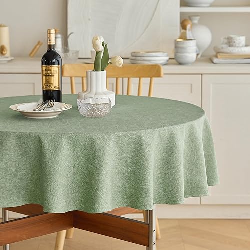 Decorelia Faux Linen Round Tablecloths 60 inch, Waterproof Decorative Washable