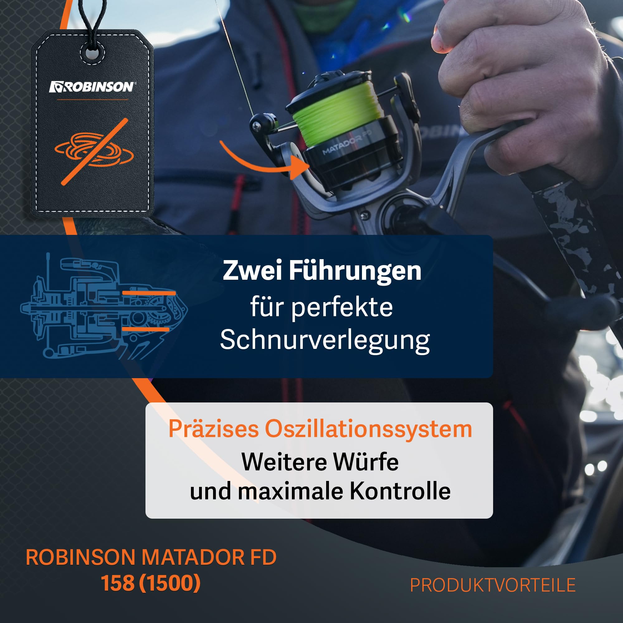 Robinson Angelrolle - Spinnrolle mit Präzisem Slow Oscillation System - Doppelt gelagerte Hauptwelle - 8 Lager - Duraluminium Spule - Leichtbau Graphitgehäuse - Matador