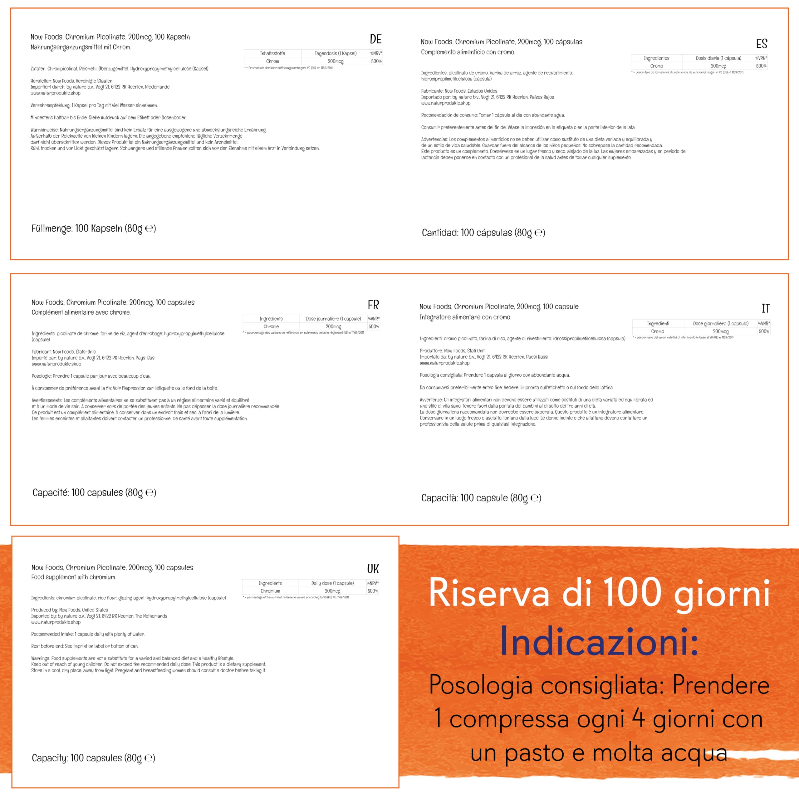 Now Foods, Chromium Picolinate, 200mcg, 100 Capsule vegane, Testato in Laboratorio, Senza Soia, Senza Glutine, Vegetariano, Non OGM